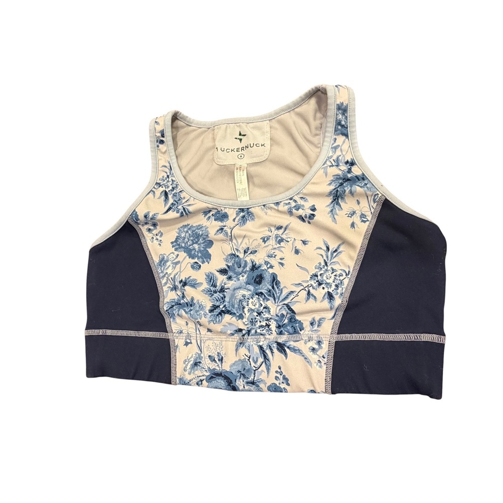 Tuckernuck TNuck Sport Floral Crop Top Sports Bra Blue Cream Toile Small
